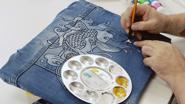 Decorative fabric painting on denim