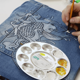 Decorative fabric painting on denim