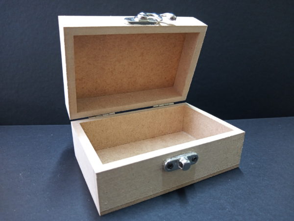 open MDF wooden Annie box with hinges and clasp