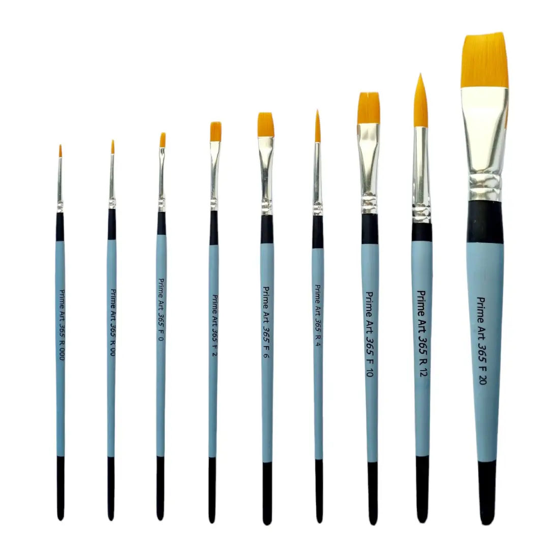 Prime Art 365 Golden Taklon Brushes (Round and Flat)