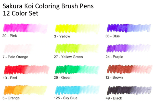 Koi colouring brsh set 12 colours test