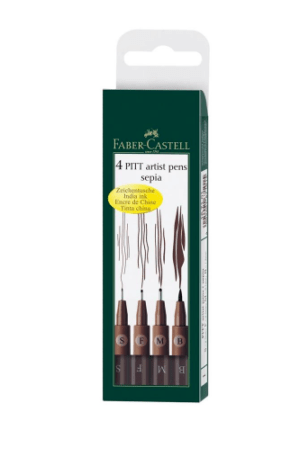 Set of 4 Sepia Pitt artist pens by Faber Castell