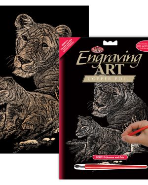 Lioness & Cub – Copper Engraving Art