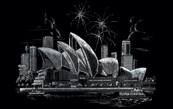 Sydney opera house engraving art