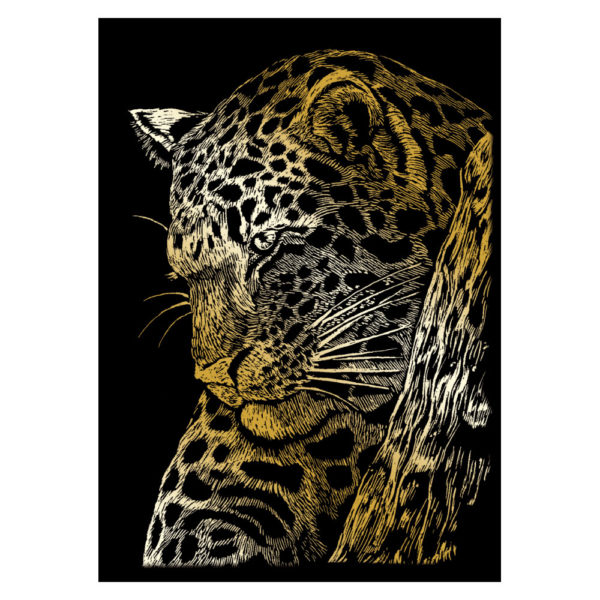 Leopard in Tree mini gold engraving art