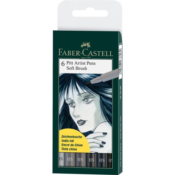 Faber-Castell Pitt artist pens wallet of 6 soft brush