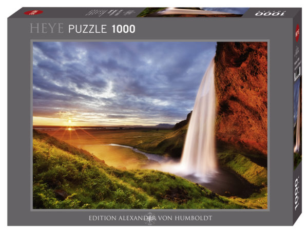 1000 piece seljalandsfoss waterfall box view of puzzle