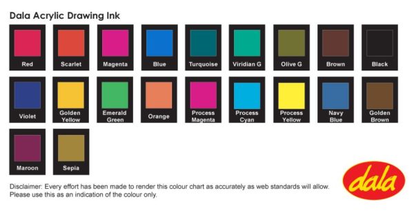 Dala acrylic drawink ink colour chart