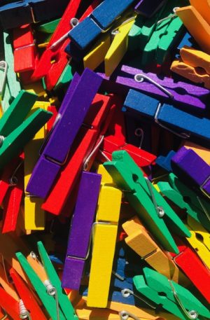 Wood pegs in primary colours