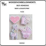 Baby and giraffe pink wood embellishment