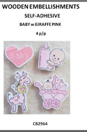 Baby and giraffe pink wood embellishment