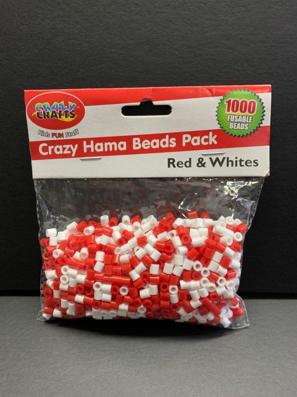 Red and white hama beads