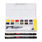 Derwent Line and Wash Paint Pan set open
