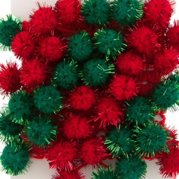 Festive Pom Poms Green and Red