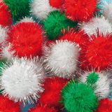 Festive Pom Poms Red, White and Green