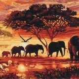 Elephants in the Savannah Paint by Numbers Image