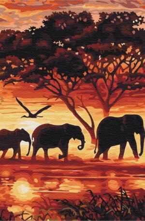 Elephants in the Savannah Paint by Numbers Image