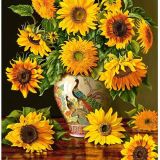 Sunflowers in Peacock Vase Puzzle Image