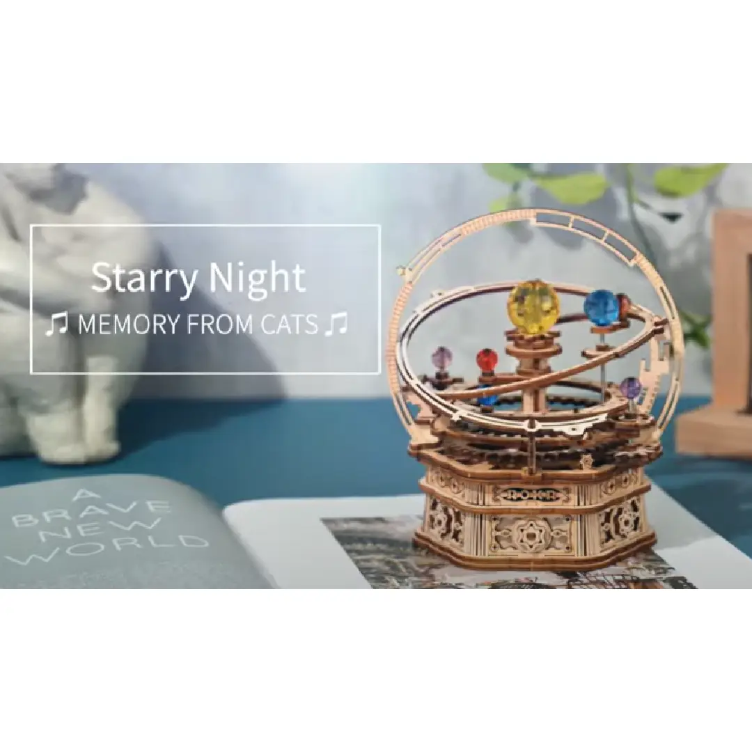Robotime 3D Wooden Puzzle - Mechanical Starry Night Music Box video