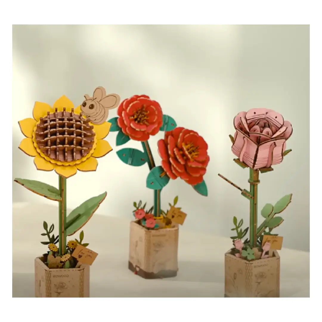 Robotime 3D Wooden Puzzle - Pink Rose