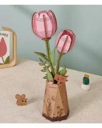 Robotime 3D Wooden Puzzle – Pink Tulip