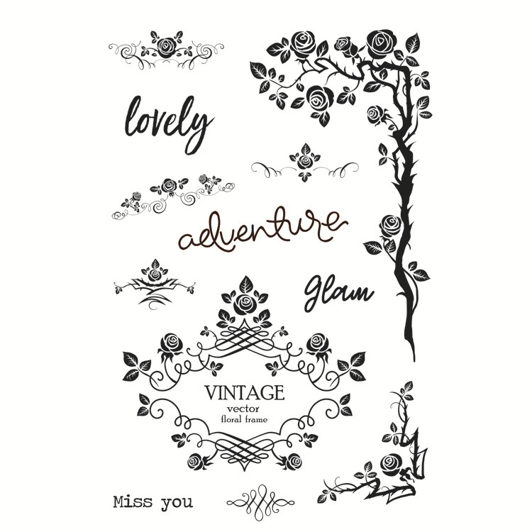 Clear Stamps - Words and Floral Frames
