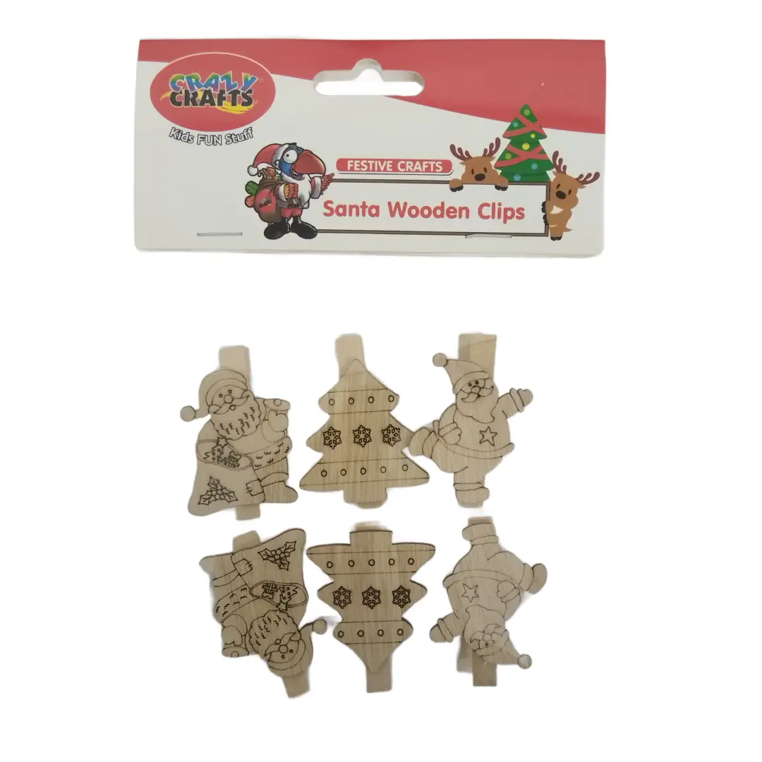 Santa Wooden Clips - 6pc