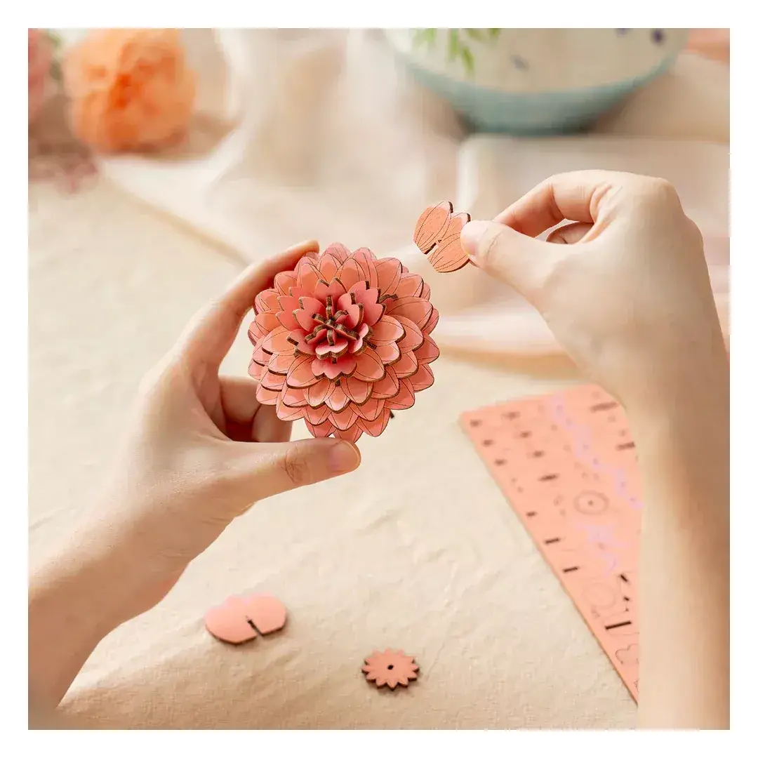 Robotime 3D Wooden Puzzle - Pink Dahlia