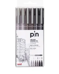 Uni Pin Drawing Pen Set of 6 – Grey & Black