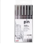 Uni Pin Drawing Pen Set of 6 - Grey & Black