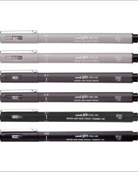 Uni Pin Drawing Pen Set of 6 – Grey & Black
