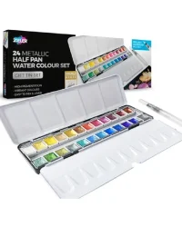 Metallic Watercolour Paint – Zieler Half Pan Set – 24 Colours